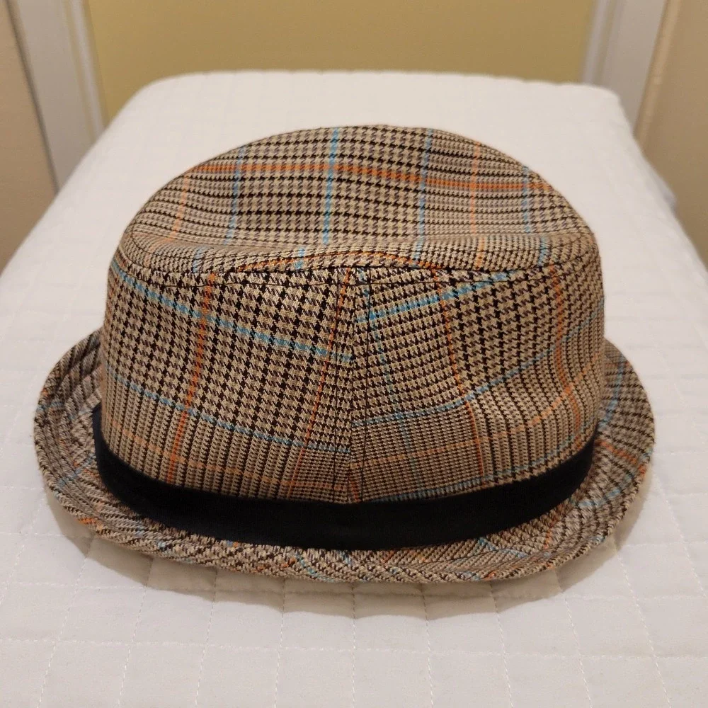 Disney Parks Mickey Mouse Brown Blue‎ Orange Houndstooth Fedora Hat Grandpacore
